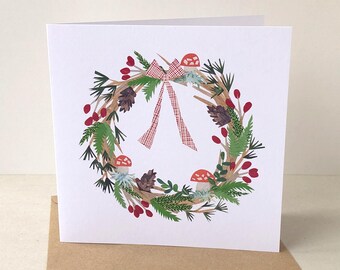 Woodland Wreath Greeting Card: 15x15 cm Matte Paper, Folded - Botanical Forest Illustration