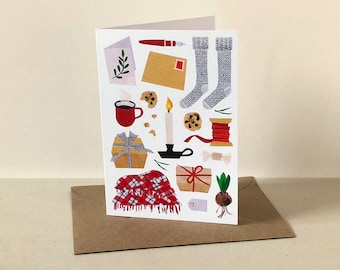 Cozy Advent Greeting Card: A6 Folded Matte Paper - Hygge candle & coffee illustration