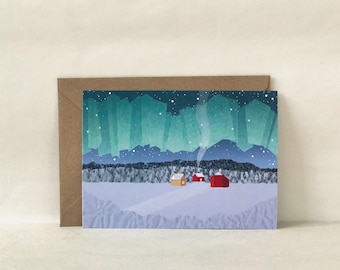 Northern Lights Postcard: A6 Matte Paper - Aurora Borealis Illustration