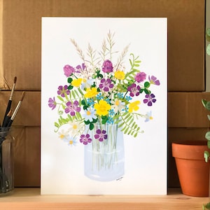Mittsommerblumen A4 Poster - Blumendruck, Kunst, Botanische Illustration, Digitaldruck, Schwedischer Sommerstrauß, Wildblumen