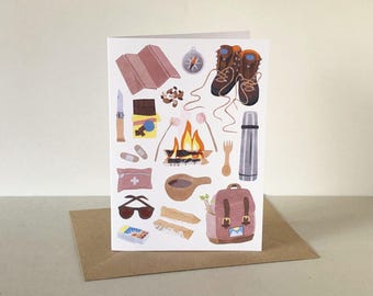 Campfire Greeting Card: A6 Folded Matte Paper - Hiking illustration