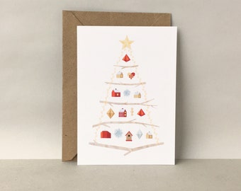 Scandinavian Christmas Tree Postcard: A6 Matte Paper - Minimalist Holiday Card