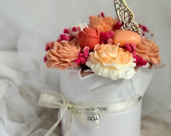 Candle Bouquet Orange&White | Birthdays| Expecting Mother | Flowers| Ideas for Gifts | Anniversary | Bedroom|  Peonies | Soya | Home Decor