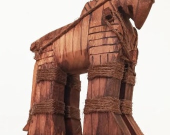 Wooden Vintage Troia Horse, Troy Horse Figurine, Trojan Horse, Ancient Greek Mythological Figurine