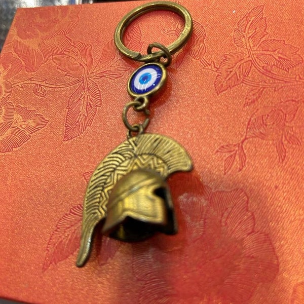 Vintage Metal Troia Hector Helmet Keychain, Spartan Keyring, Ancient Greek Helmet, Greek Warrior Keyholder