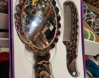 Hand Mirror, Vintage handheld Mirror with comb, make up mirror with Comb handmade gift