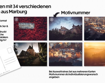 Marburg-ansichtkaarten - kaarten in een set of afzonderlijk - 34 verschillende motieven