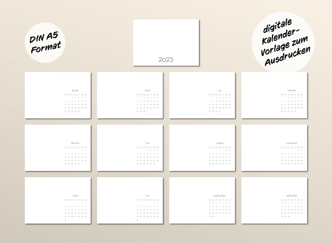 DIY Kalender 2025 DIN A5 Quer-Format - Etsy.de