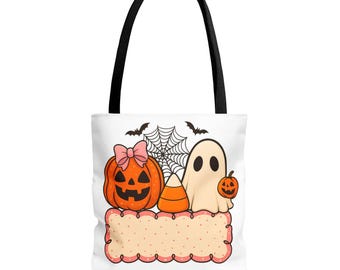 Bolsa de mano con forma de calabaza fantasma de Halloween, bolsa de golosinas espeluznantes para el festival de otoño