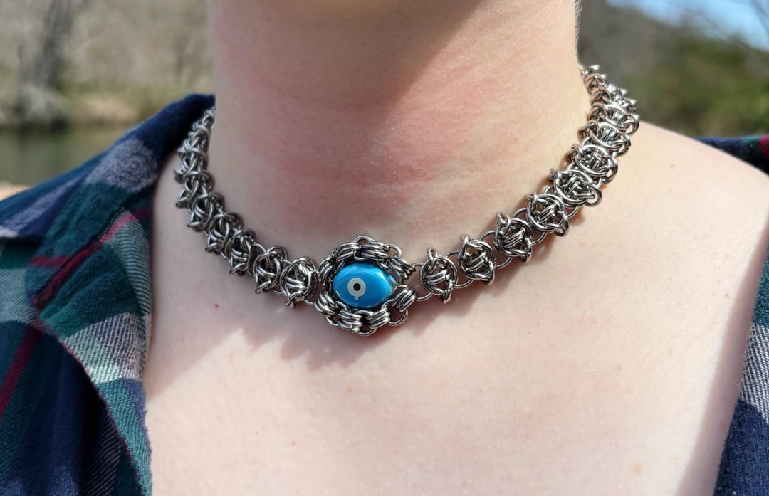 Chainmail Evil Eye Choker | Handmade Stainless Steel Choker ...