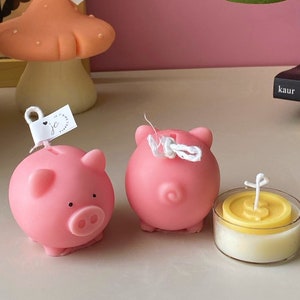 Piggy bank candle, pig gifts, cute candle, animal candle, kawaii room decor, soy wax pillar candle