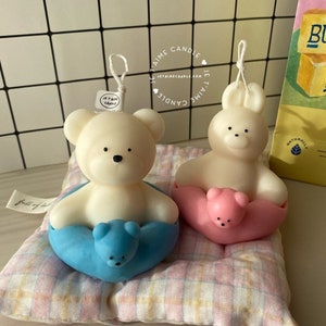 Swimming bear candle, bunny candles, bear decor for nursery, cool candles, kawaii room decor, indie kids, birthday gift for her, cute gifts