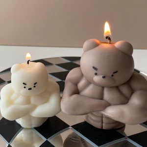 Set of 2 Buff Bear Candle, funny gym gift, gym rats gift, smokey the bear, gym buddy, novelty candle, 1st anniversary gift for husband