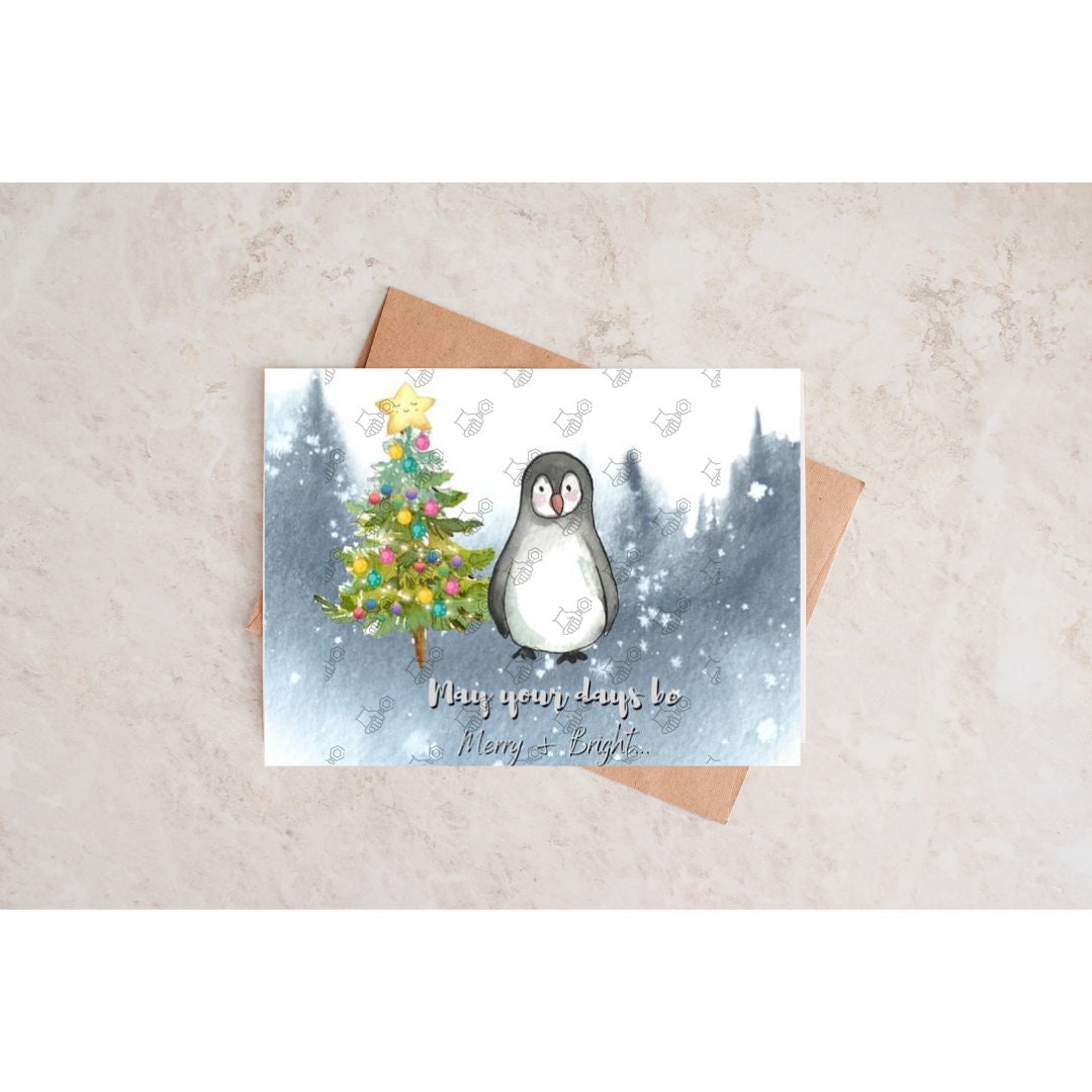Cute Penguin Christmas Card Printable Etsy