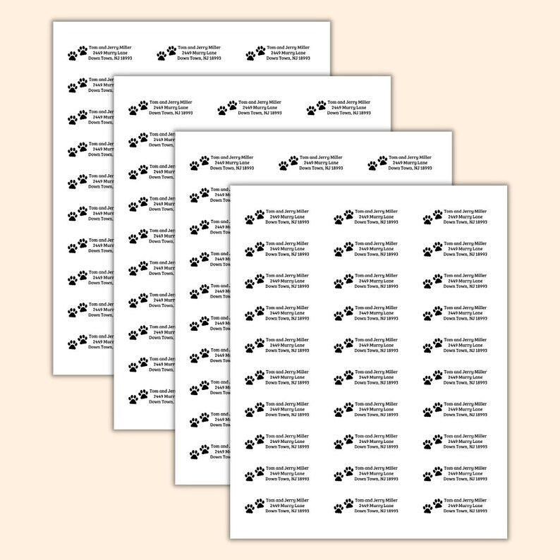 60 Personalized Address Labels Stickers With Dog Pawprints Print