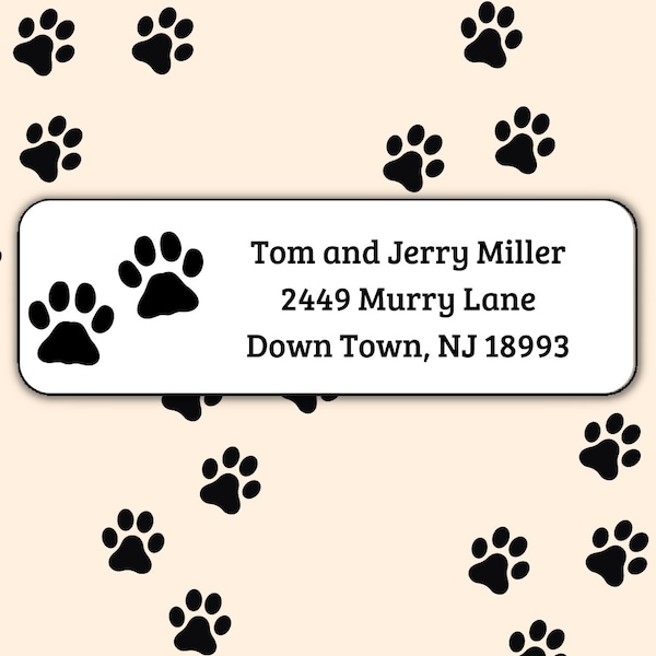 60 Personalized Address Labels - Stickers with Dog Pawprints - Print Animal Lover Design on Return Label for Invitations - School Supplies