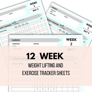 12 Wochen Einfaches Krafttraining Log | Set und Wiederholungen, Wasseraufnahme, Übungs-Tracker, Cardio-Tracker