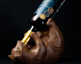 Bear Wine bottle holder, BearHug 3D Printed Wine Bottle Holder, wine holder gift, bear wine rack