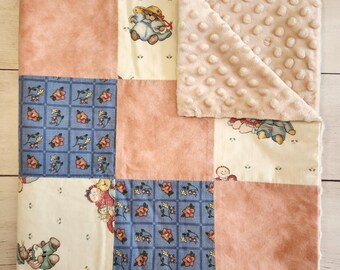 Handmade Baby Quilt, Vintage Toys, Minky Crib Blanket