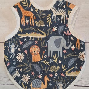 Handmade Baby Bib, 100% Cotton Safari Animal Print Bapron, Soft Flannel Back