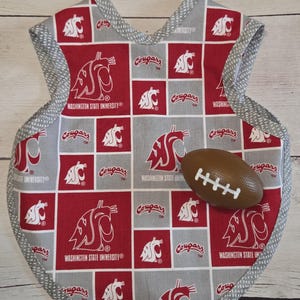 Handmade WSU Cougars Baby Bib, 100% Cotton Bapron, Infant Feeding Cover