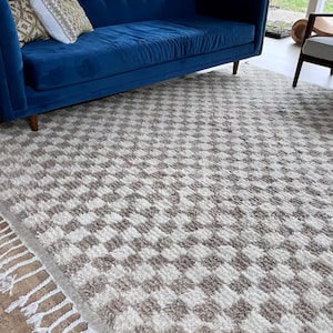 Area rug, custom rug, Beige and white checkered rug, Moroccan Berber checkered rug, Checkered area rug, Rug, beniourain rug, living room rug