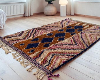 Alfombra bereber marroquí hecha a mano – Alfombra de lana multicolor, diseño bohemio tribal de rombos para la decoración de la sala de estar, el dormitorio o la oficina - Alfombras