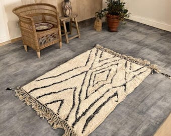 Tappeto personalizzato, tappeto marocchino, tappeto per soggiorno, tappeto 8x10, tappeti turchi neri, tappeto marocchino fatto a mano, tappeto Beni Ourain in lana, tappeto berbero