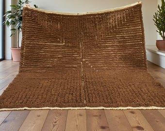 Handmade Moroccan Rug | Brown Shaggy Berber Carpet | Custom Size Beni Ourain Style | Thick Wool Area Rug | Modern Minimalist Decor