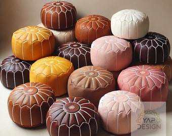 Moroccan POUF **70% OFF** with White Stitching Leather Pouf Ottoman Pouf Morrocan Leather Pouf Moroccan Pouffe, Home gifts, Wedding Gifts