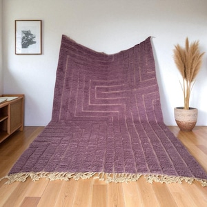 Wistful Mauve Moroccan Wool Rug | Handmade Berber Carpet | Geometric Soft Shag Rug | Boho Interior Decor | Beni Ourain Inspired