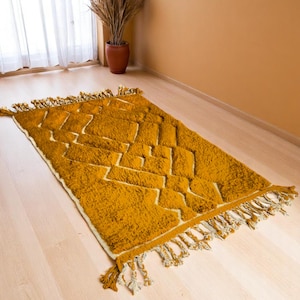 Mustard Yellow Moroccan Rug – Cozy Wool Beni Ourain Style – Handwoven Berber Carpet – Custom Thick Area Rug – Modern Boho Decor - Wool Rugs