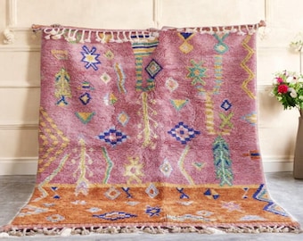 Handmade Moroccan Wool Rug – Colorful Boho Berber Carpet, Abstract Area Rug, Pink & Orange Beni Mguild Style, Custom Plush Wool Rug for Home