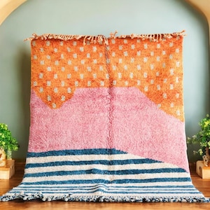 70% OFF Colorful Handwoven Moroccan Wool Rug – Abstract Boho Area Carpet with Geometric Patterns, Home Decor, Rug for Living Room or Bedroom