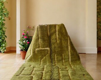 Olive Green Moroccan Wool Rug - Deep Textured Beni Ourain Carpet - Handmade Berber Decor - Custom Size Rug - Luxurious & Bold - Wool Rugs