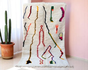 Modern Beni Ourain Rug – Abstract Moroccan Carpet – Colorful Handmade Wool Tapis – Berber Minimalist Decor – Custom Size Available