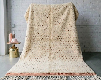 Moroccan Beni Ourain Rug Ivory Terracotta Red Dot Pattern | Handmade Wool Berber Carpet | Neutral Boho Living Room Area Rug | Custom Size
