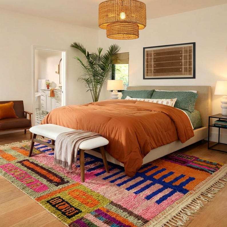 Draped Rug Images Handwoven Colorful Moroccan Area Rug Bright Neon Pink Orange Geometric ...