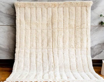 White Moroccan Rug 70% OFF - Handmade Berber Wool Carpet with Minimalist Striped Design, Handwoven Geometric Area Rug, Bohemian Rug, Rugs