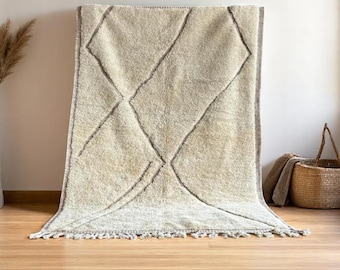Beige Beni Ourain Rug – Minimalist Moroccan Wool Carpet – Handwoven Tapis Berbère – Neutral Soft Area Rug - Wool Rugs - Free Shipping