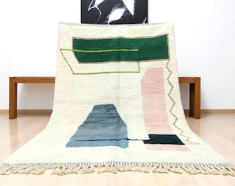 Moderner Abstrakter Marokkanischer Teppich - Pastell Minimalistischer Wollteppich - Handgefertigter Teppich im Art Deco Stil - Wollteppich - Zeitgenössisches Dekor
