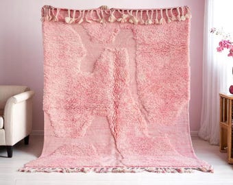 Pink Moroccan Beni Mrirt Rug - Handmade Soft Wool Carpet | Messy Coquette Aesthetic | Boho Moroccan Decor | Shaggy Berber Rug - Moroccan rug