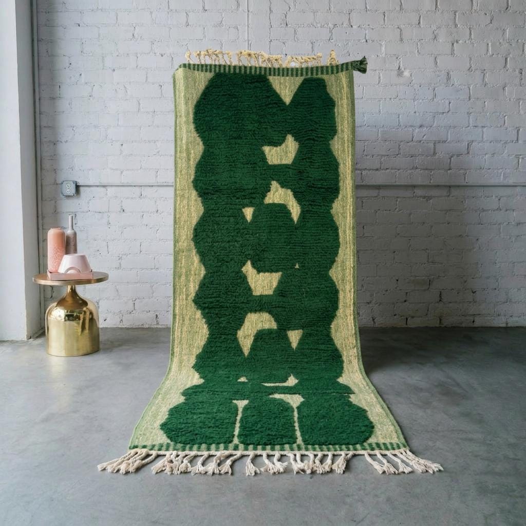 Forest Green Rug | Handmade Moroccan Wool Carpet | Emerald Sage