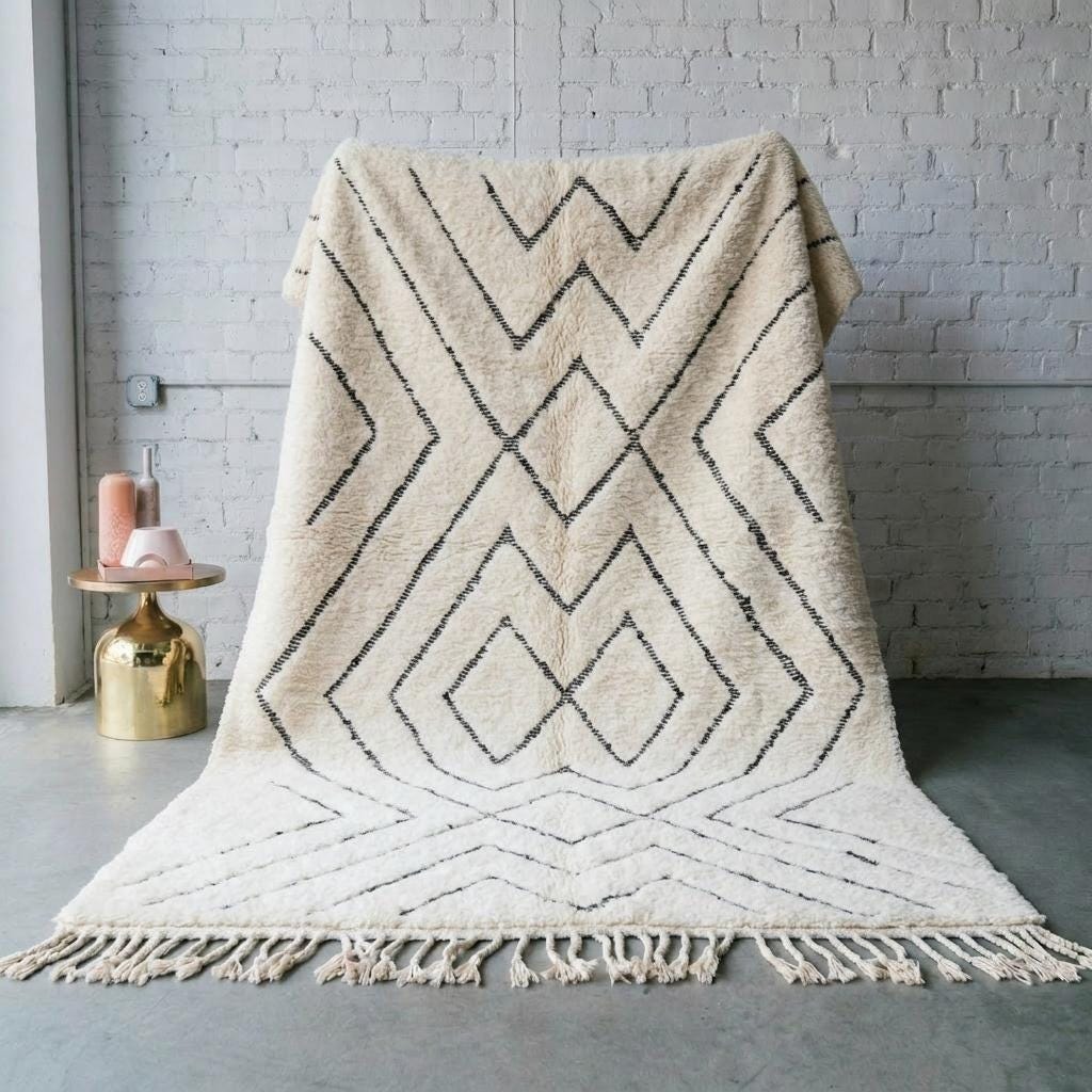 モロッコ　Beni Ourain Classic Beni Ourain Rug | Handmade Moroccan Wool Carpet | Ivory