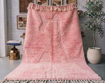 Pink Moroccan Rug, Handmade Berber Wool Rug, Abstract Blush Area Rug, Modern Moroccan Carpet, High Pile Wool Rug, Boho Rug