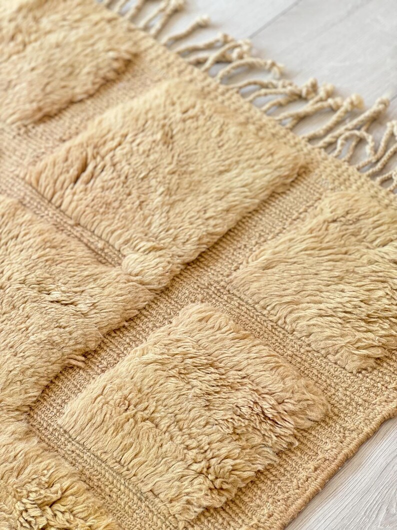 Moroccan wool rug cream and navy rug minimalist line pattern modern shag carpet handmade Moroccan decor cozy living room rug wool floor rug bohemian style rug Moroccan style decor modern rug luxurious wool carpet home decor contemporary decor rug