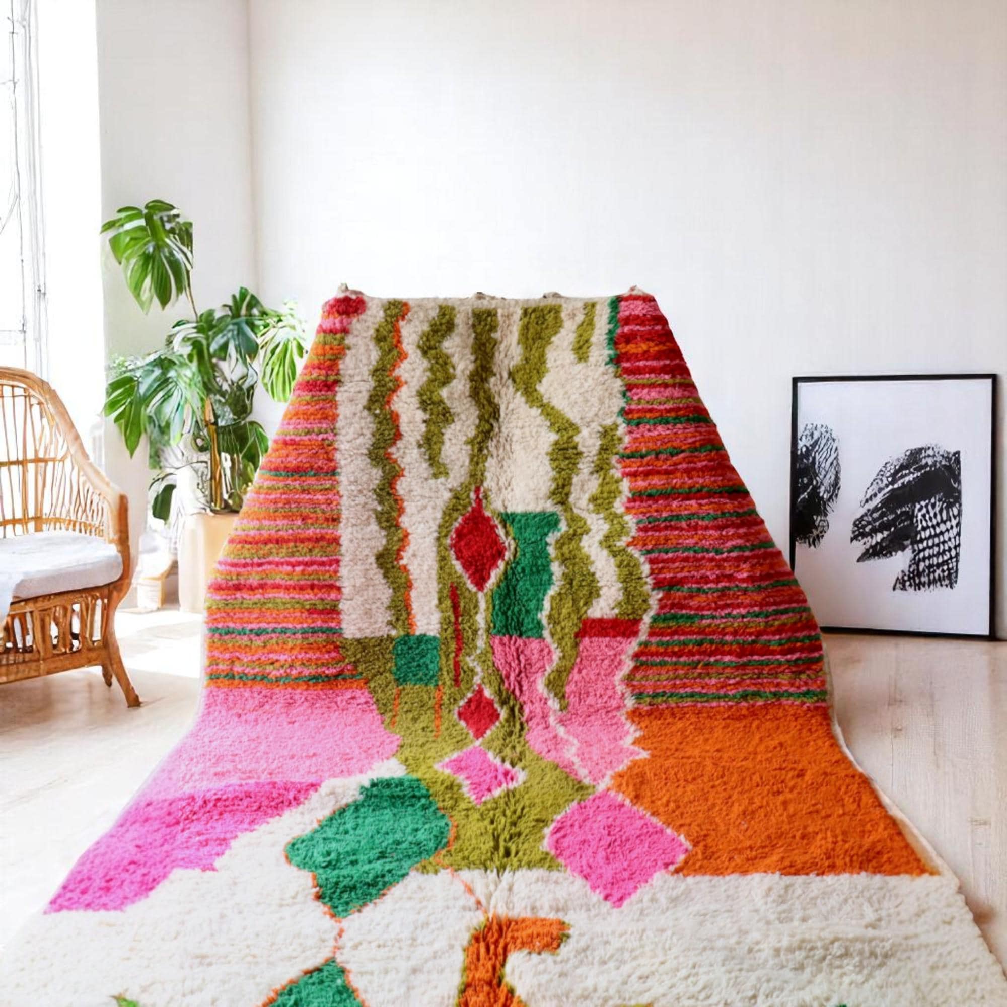 Colorful Moroccan Boucherouite Rug - Handmade Boho Wool Carpet