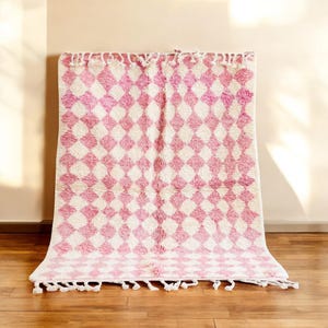 Authentic Moroccan Berber Wool Rug - Pink Large Handmade Shag Carpet - Bohemian Living Room Area Rug - Soft Fluffy Beni Ourain Style, Rugs