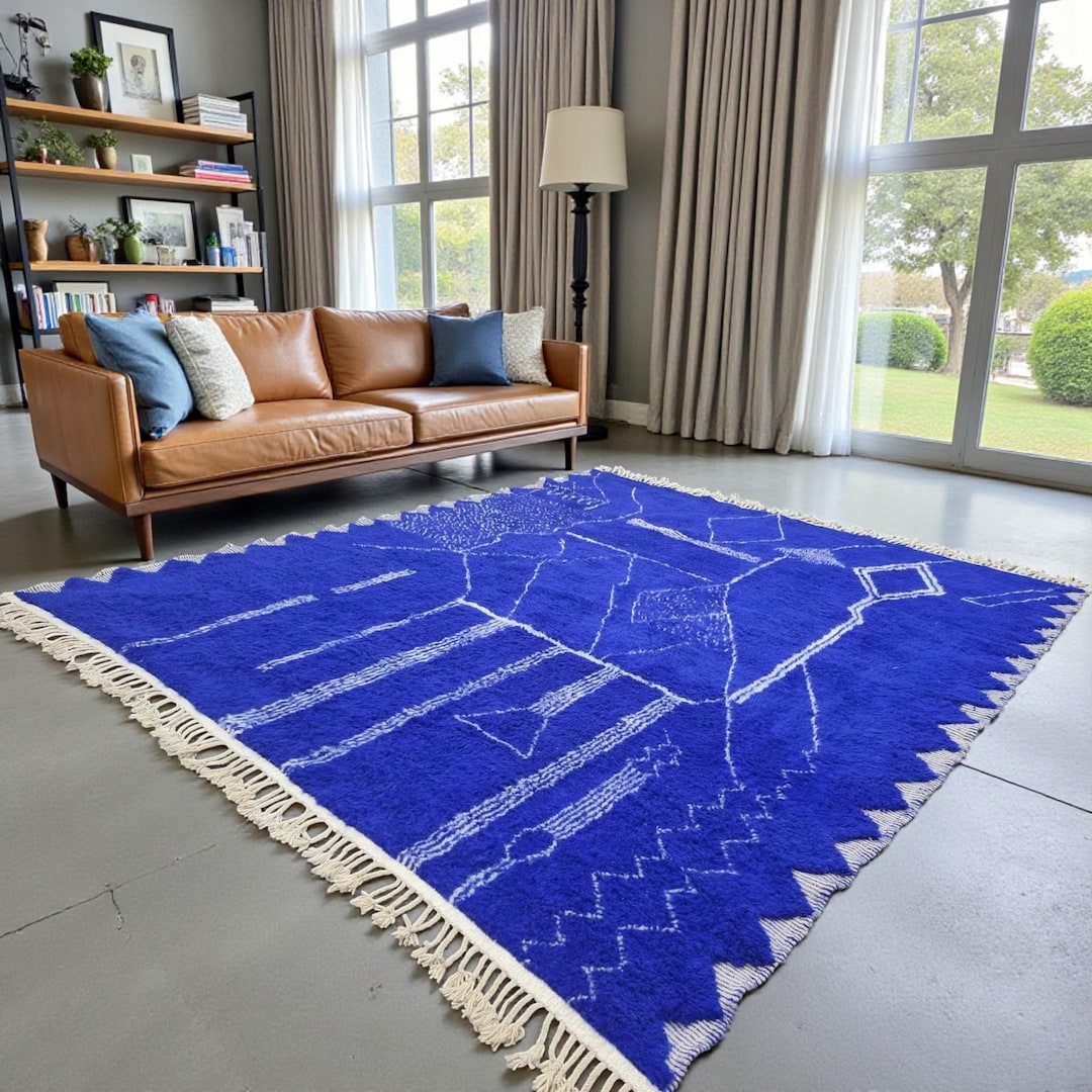 Blue Arabic Rug Blue Moroccan Rug - Majorelle Electric Blue Berber Carpet - Handmade ...
