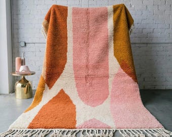Pink Orange Boujaad Rug | Handmade Moroccan Wool Carpet | Blush